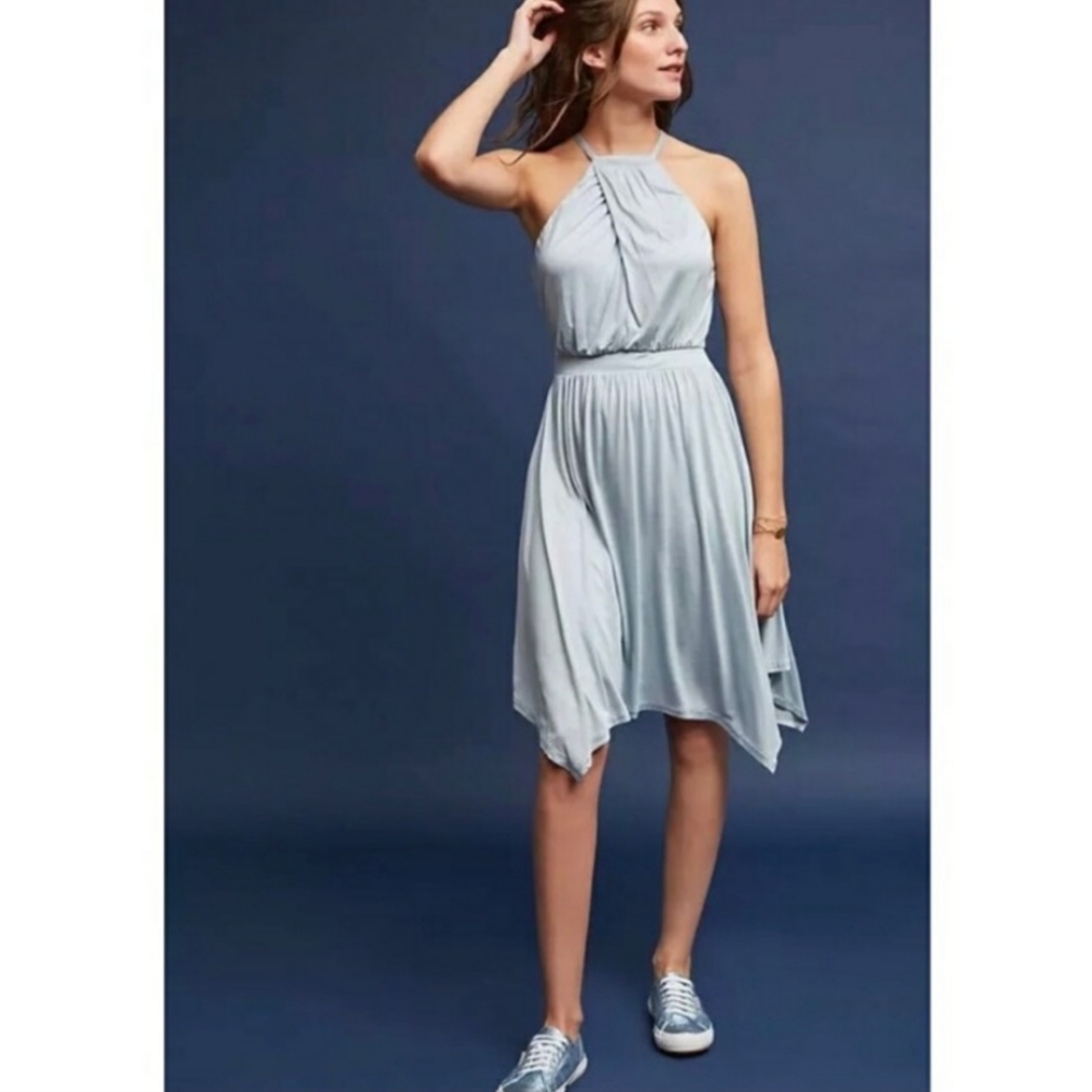 Anthropologie Halter dress handkerchief blue flowy